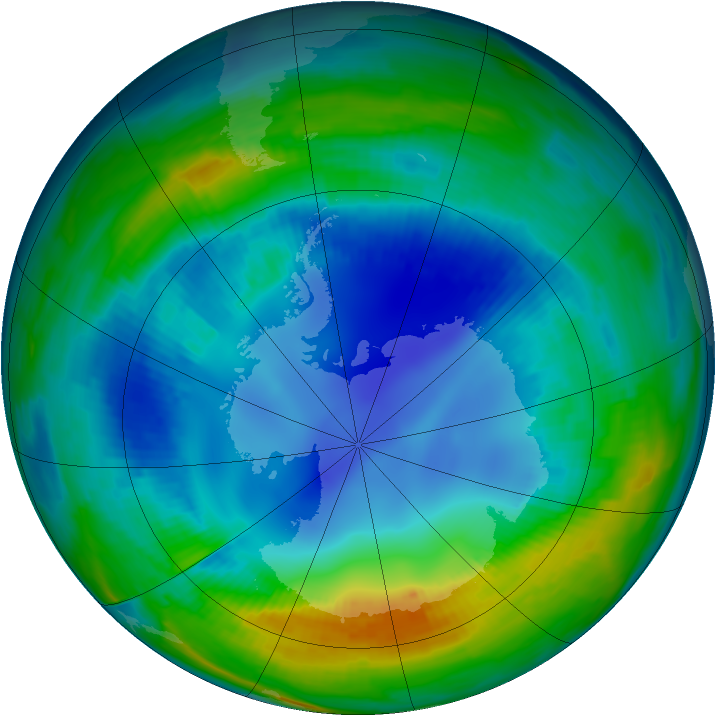 Antarctic ozone map for 11 August 1997